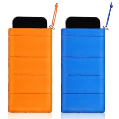 Copkim 2 Pack Thermal Phone Case 7.48x4.13in Cellphone Pouches Warm Phone Cover Bag Pouch for Camping Prevents Freezing & Overheating, Extends Battery Usage for Outdoor Sports(Orange, Blue)