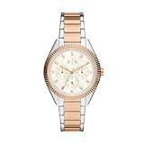 A｜X Armani Exchange Women's Multifunction Silver and Rose Gold Two-Tone Stainless Steel Bracelet Watch (Model: AX5662)