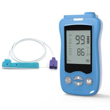 Handheld Fingertip Pulse Oximeter, Medical Grade Pediatric Pulse Oximeter Wrap Probe for Infant Kids Adult, Continuous Pulse Oximeter and Spot Checking, Fast Reading SpO2 Pulse Rate Respiration Rate, Adjustable Audio Visual Alarm (Blue)