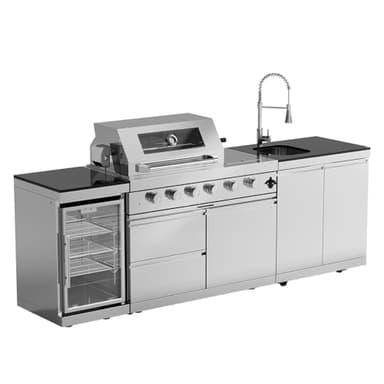 Outdoor Kitchen Island with Grill Modular Outdoor Kitchen Kits with Electric Rotisserie, BBQ Grill, Sink, Refrigerator and Cabinets Suitable for More than 10 Person 104"