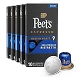 Peet's Coffee, Medium Roast Decaf Espresso Capsules, Compatible with Nespresso Original Machine - Decaf Ristretto Intensity 10, 50 Count (5 Boxes of 10 Espresso Capsules)