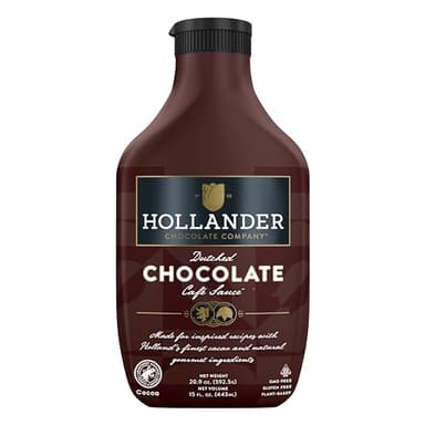 Hollander Dutched Chocolate Cafe Sauce | Vegan Friendly, GMO-Free, Gluten/Soy Free, Corn Syrup Free | 15 fl. oz. Squeeze Bottle