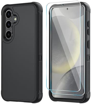 SunStory Compatible with Samsung Galaxy S24 / S25 5G Case with HD Screen Protector, 3-Layer Heavy Duty Full-Body Cover, 3 in 1 Hybrid Protective Case for Galaxy S24 / S25 6.2", Black
