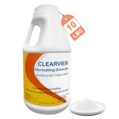 ClearView Chlorine Granules 10 Lbs for Swimming Pools, Calcium-Free Formula Quick Dissolving Spa Chlorinating Granules, Hot Tub Pool Chock Chlorine Granular Sanitizer