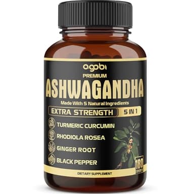 5in1 Premium Ashwagandha Capsules - Added Turmeric, Rhodiola Rosea, Ginger, Black Pepper - 180 Caps for 6 Months