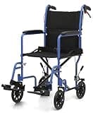 OS MOTOR Lightweight Foldable Transport Wheelchair with Handbrakes, 16" Wide Seat for Adults Seniors Easy Transfers, 250lbs, Blue