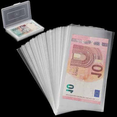 Uncle Paul 100 Pieces Dollar Bill Holder with Storage Box, Clear Paper Money Sleeves Currency Sleeves and Holder Money Collection Sleeves Bank Note Sleeves for Collector PN02