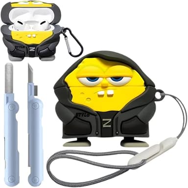 rvesce Cute Cartoon 3D Silicone Case AirPods Pro 2nd/1st Generation case with Keychain and Lanyard Cleaner kit Characters Design for Kids Boys Girls (Yellow)