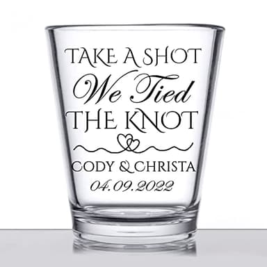 BARCONIC Personalized wedding shot glasses, take a shot we tied the knot, cute customizable designs