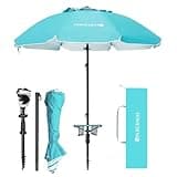HOMEDEMO 7ft Heavy Duty High Wind Beach Umbrella With Foldable Table & Hook, UV 50+ Protection Waterproof Outdoor Sunshade Umbrellas With Handle Carry Bag For Patio Garden Pool Backyard