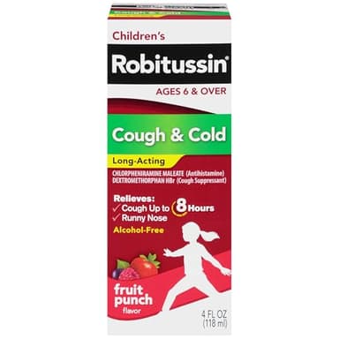 Robitussin Long-Acting Cough and Cold Medicine for Kids, Fruit Punch Flavor - 4 Fl Oz Bottle