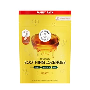 Beekeeper's Naturals Soothing Honey Cough Drops - Immune Support with Vitamin D, Zinc and Propolis Throat Soothing Lozenges, 24 Ct