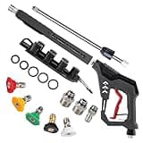 AURORA CAR Pressure Washer Gun with Swivel, with Replacement Wand Extension, with M22 14mm & 15mm Fitting, 3/8" Quick Connect Plug, 5 Nozzle Tips with Nozzle Holder, 5000PSI, 41 Inch, Stainless Steel