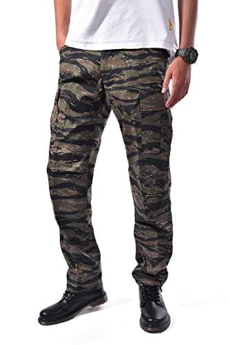 BACKBONE Mens Fashion Bright Camouflage Cargo Pants Military Combat Style BDU Pants (M, Tiger Stripe Camo)