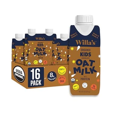 Willa's Organic Kid's Chocolate Oat Milk with 8g Protein & 240g Calcium, Plant-Based Milk for Kids, Dairy-Free, Bobby Approved, 2g Fiber– 8.25 oz, 16 Pack