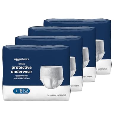 Amazon Basics Unisex Protective Underwear with Odor Control, Overnight Absorbency, Large, 56 Count (4 Packs of 14)