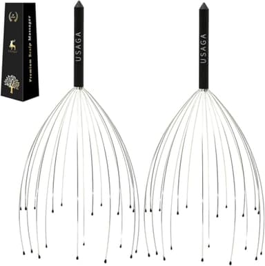 USAGA Head Massager Scalp Massager 20 Fingers Head Scratcher, Stocking Stuffers Gift for Scalp Body Relaxing (Black & Black)
