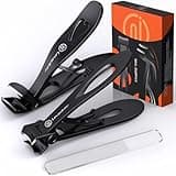 Toenail Clippers for Thick Nails for Seniors| INXEN 3-Pack Ergonomic Heavy Duty Angled Head Nail Clippers with Catcher | Premium Steel Wide Opening Fingernail Clippers Nail Cutter for Men & Women