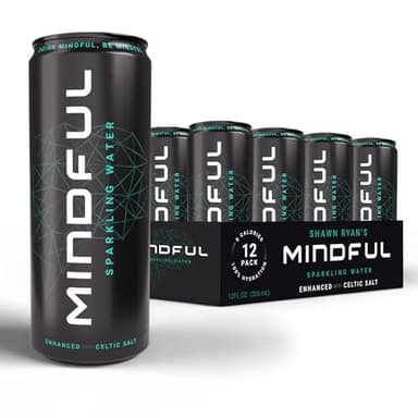 Mindful Sparkling Water by Shawn Ryan, Carbonated Water and Celtic Salt, Sugar Free Beverage with Natural Electrolytes, Zero Calories, Clean Hydration, No Sweeteners, Unflavored, 12 FL OZ (12 Pack)