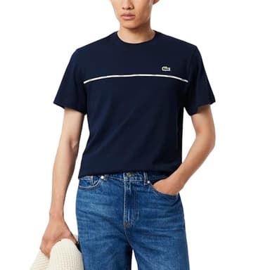 Lacoste Men's Trim Cotton Jersey T-Shirt, Navy Blue, Large