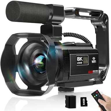 MURAUX 8K 64MP Video Camera Camcorder with IR Night Vision for YouTube 3.0” Screen WiFi Camcorder 18×Zoom Vlogging Camera with Microphone, Stablizer, Lens Hood, 64GB SD Card, One 4500mAh Battery