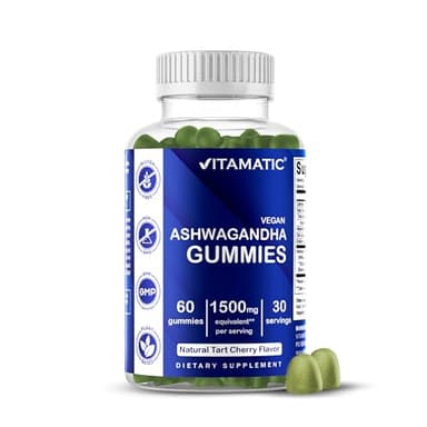 Vitamatic Ashwagandha Gummies 1500 mg Equivalent Per Serving (from 30:1 Extract 50 mg) - 60 Vegan Gummies - 3% Withanolides