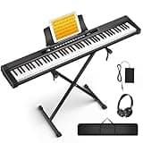 UISCOM Piano Keyboard 88 Keys Semi-weighted Compact Portable Electric Digital Piano Set for Beginners with Stand, Carrying Case,Sustain Pedal,Headphones (Black Piano Keyboard)