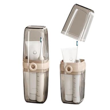 Topavatop Toothbrush Travel Case, 2 in 1 Toothbrush Holder and Rinse Cup, Large Capacity Toothbrush Cup with Cover, Portable Travel Toothbrush Holder for Traveling, Camping, Trip - 1Pcs - Beige&Clear