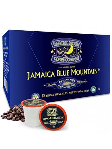 Dancing Moon Coffee Pods - 100% Jamaica Blue Mountain Medium Roast - K-Cup Compatible Keurig Coffee Pods - Small-Batch Crafted, Supports Military Charity - 12 Cups