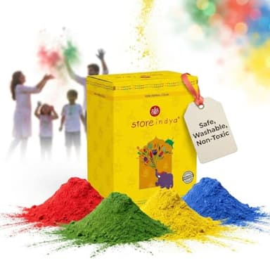 Store Indya Holi Powder Pack of 4 (100g Each) – Non Toxic Herbal Holi Color Powder, Bright Safe and Washable Organic Formula Holi Colors for Party, Decorations & Festival Celebration