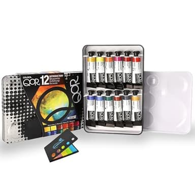 QoR Watercolor, 12 Color Set of 5ml Tubes, Made by Golden Artist Paints, with Sticky Notes, Multi-Color