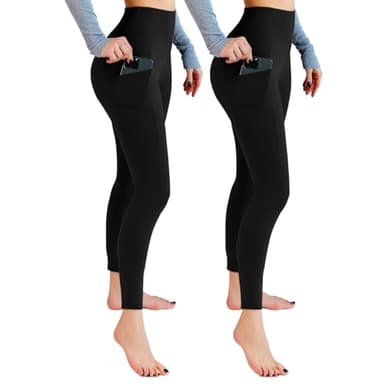 Leafigure 2 Pack Leggings with Pockets for Women, High Waisted Soft Leggings for Yoga Gym Black LXL