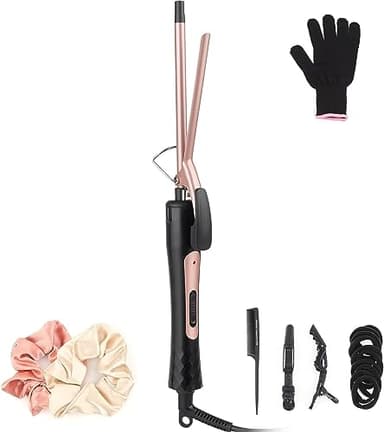 Thin Curling Iron, 3/8 Inch Small Curling Iron Wand for Short & Long Hair, Small Ceramic Barrel with 2 Temperature for Tight Curls, Include Heat Resistant Glove