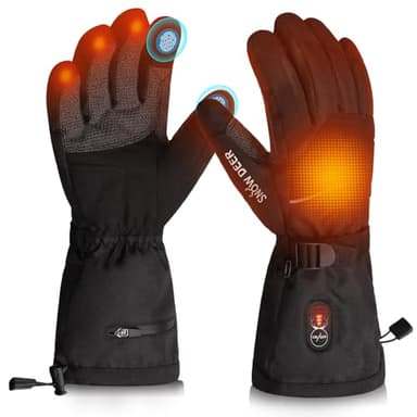 SNOW DEER Heated Gloves for Men Women - Rechargeable, Waterproof, Cut-Resistant with Touchscreen for Winter Outdoor Work,Camping Warmer,Medium,Black