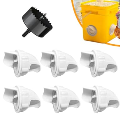Chicken Feeder Ports Kit, 4 Pack DIY Bucket Poultry Feeder Cups with Hole Saw, No Waste Chicken Feeder for Backyard Coop