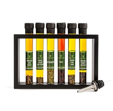 Tilz Infused Olive Oil Gift Set -6x40ml Flavoured, Cooking Oil/Bread dipping oils gift set, |Basil Oil, Garlic Oil, Chilli Oil, Lemon Oil, Rosemary, Oregano|Tomatoes -Cooking Oils Gift Set |Food Gifts