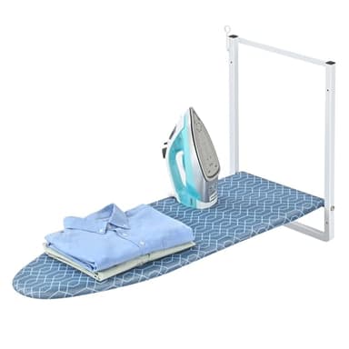 KINGBOARD Wall Mounted Ironing Board with Iron Holder, Compact Ironing Board for Small Spaces, Foldable Iron Stand Heat Resistant Cover, 36" X 12" Deep Blue
