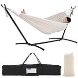 EVLIQUIL Double Hammock with Stand Included 450lb Capacity Space Saving Steel Stand,Premium Carry Bag Included,Suit for Outside,Indoor,Yard,Camping(Beige).