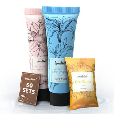 Travel Well Mini Shampoo & Conditioner Set with Soap Bars - Hotel Shampoo & Conditioner Supplies for Guests - Travel-Size Bulk Toiletries - Individual Toiletries for Guests - 150-Piece Set