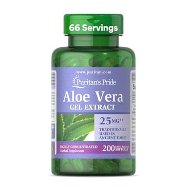 Puritan's Pride Aloe Vera Gel Extract 25 mg (5000mg Equivalent), Highly Concentrated Herbal Supplement, 200 Rapid Release Softgels (Packaging May Vary)