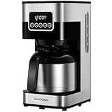 SHARDOR Programmable Coffee Maker with Thermal Carafe, Drip Coffee Machine with Timer, 8-Cup Coffee Pot with Pause & Serve, Regular & Strong Brew, Auto Shut Off, Touch-Screen, Black & Stainless Steel