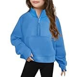 AIMAOMI Girls Half Zip Sweatshirt Cropped Pullover Hoodies Long Sleeve Zipper Sweatshirt Fall Winter Tops with Pocket (Blue, 5-6 Years)