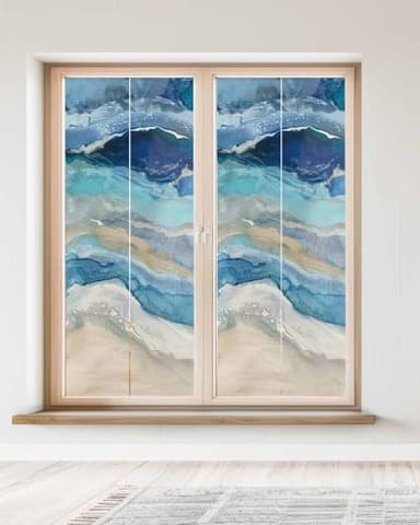 SEVENBABU Window Privacy Film Abstract Ocean Wave Stained Glass Window Film Decorative Sun Block Window Cover Blue 23.6"x59"