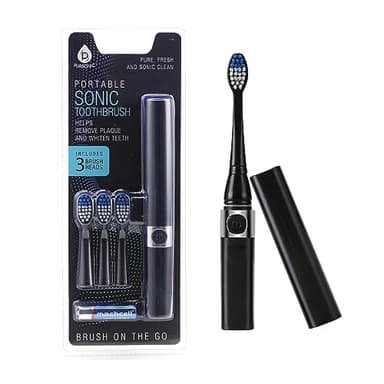 Pursonic Portable Sonic Toothbrush Battery Operated, Battery Included, 3 Brush Heads Included, 22,000 Strokes Per Minute, Brush On The Go
