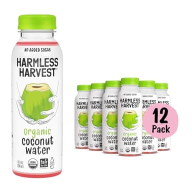 Harmless Harvest Organic Coconut Water 10 Fl Oz, 12 Pack – Original Coconut Water No Sugar Added, No Added Flavor Only Natural Electrolyte Hydration Drink, Non-GMO & Fair for Life Certified