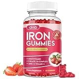 Iron Gummies with Multivitamin, Iron Supplement for Women & Men with Zinc, Vitamin B Complex & C, B12, Folate - Blood Builder & Energy Support for Adults & Kids - Strawberry Flavor, Vegan 60 Gummies