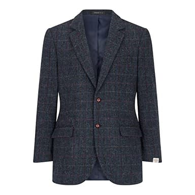 Walker and Hawkes Harris Tweed Blakemore Blazer for Men - Hand-Woven Wool Tweed Jacket with Polyester Lining, Regular Fit, Royal Blue - 46