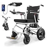 JUSTHERO Electric Wheelchairs for Adults, 12 Miles Foldable Intelligent Power Wheelchair with Wheelchair LED Light, Dual Motors Portable Motorized Wheelchair, Silver