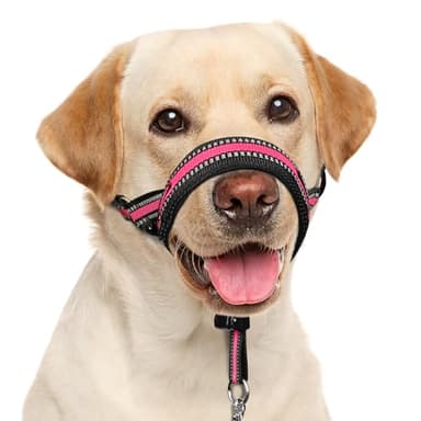 BARKLESS Soft Dog Head Collar, Patented Padded No Pull Head Halter, Training Nose Leash with Safety Link for Medium Large Dogs, Adjustable Muzzle Leash, Easy Control for Walking(Pink, M)