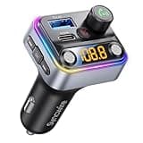 Syncwire Bluetooth 5.4 FM Transmitter Car Adapter 42W [Light Switch] [Stronger Dual-mic] [HiFi Bass Sound] [Fast Charging] Wireless FM Radio Music Adapter Hands-Free Calling Support USB Drive, Silver